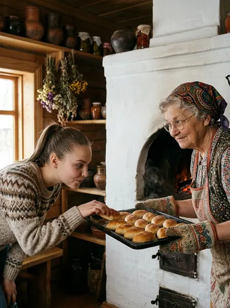 Бабушкины пирожки из печи — пример ИИ-фото по промту