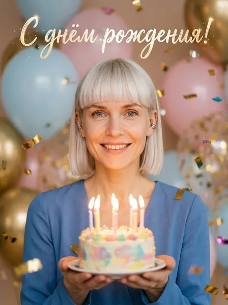 Открытка «С днём рождения!» — пример ИИ-фото по промту