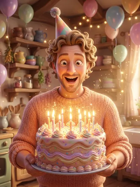 Торт-монстр в 3D-мультфильме — пример ИИ-фото по промту