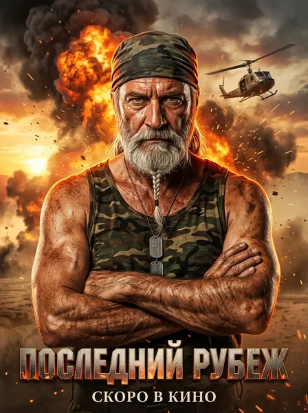 Постер боевика 80-х «Последний рубеж» — пример ИИ-фото по промту