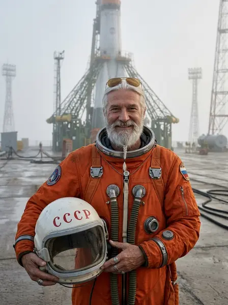 Космонавт в скафандре 60-х — пример ИИ-фото по промту