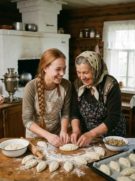 Пирожки в бабушкиной печи — пример ИИ-фото по промту