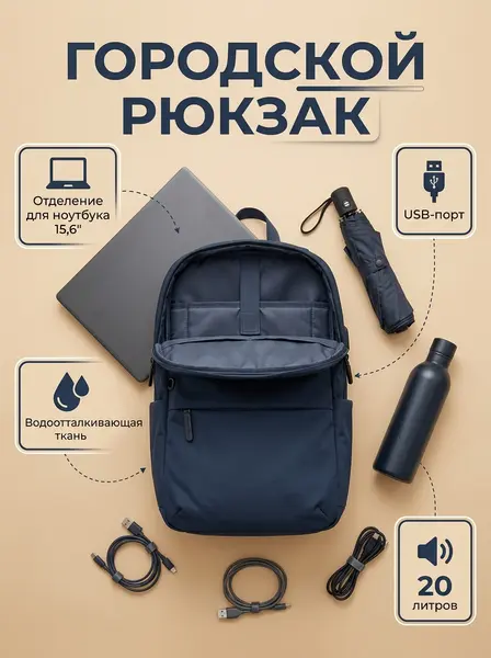 Карточка рюкзака: что внутри — пример ИИ-фото по промту