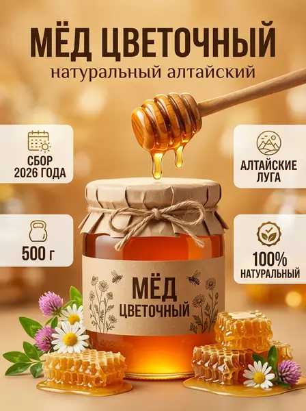 Карточка мёда: натуральный продукт — пример ИИ-фото по промту