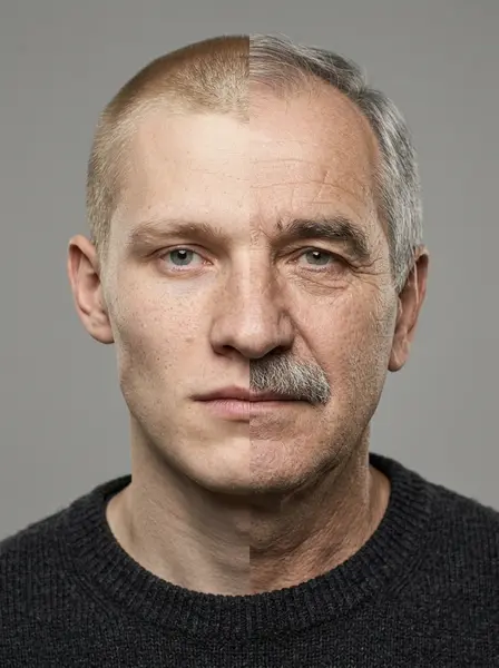 Половина лица: я и папа — пример ИИ-фото по промту