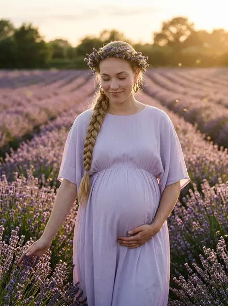Лавандовое поле на закате — пример ИИ-фото по промту