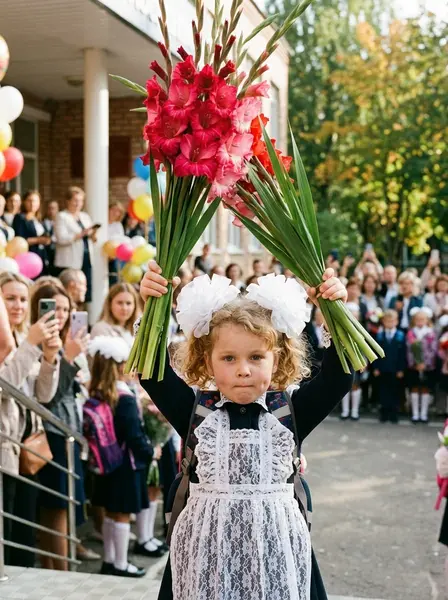 Букет больше первоклассницы — пример ИИ-фото по промту