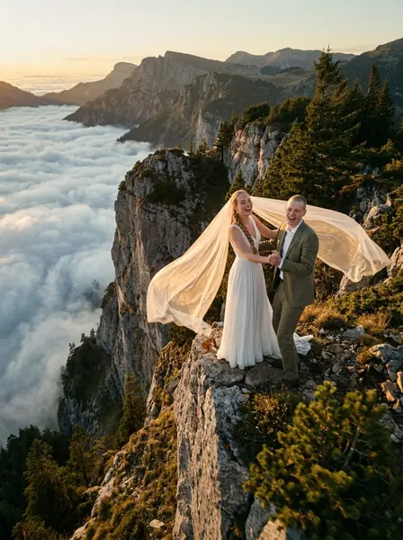 Love story на краю обрыва — пример ИИ-фото по промту