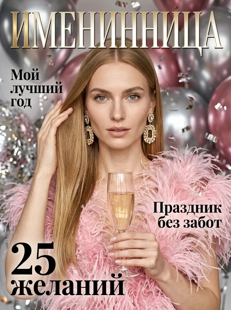 Обложка журнала «Именинница» — пример ИИ-фото по промту