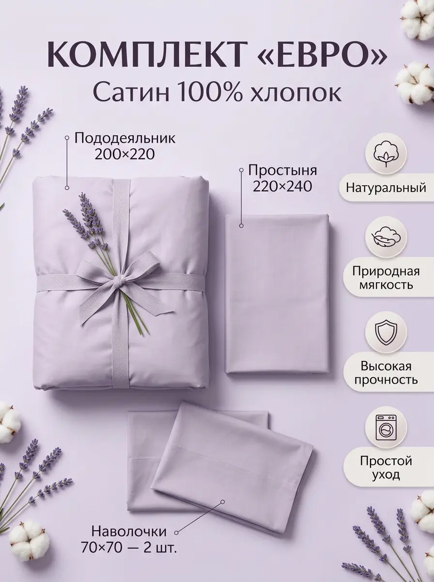 Карточка постельного белья: комплектация — пример ИИ-фото по промту