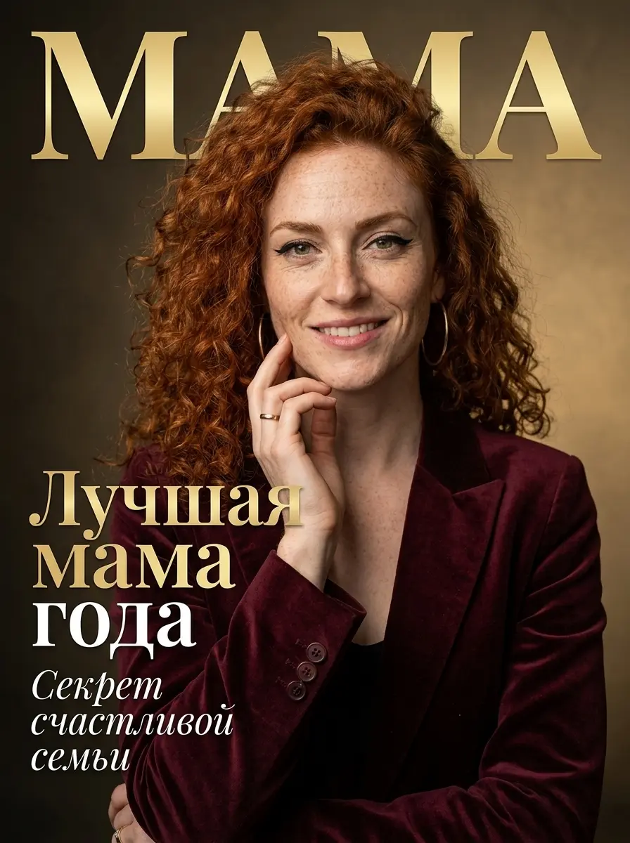 Мама на обложке журнала — пример ИИ-фото по промту