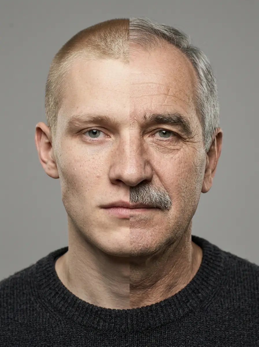 Половина лица: я и папа — пример ИИ-фото по промту
