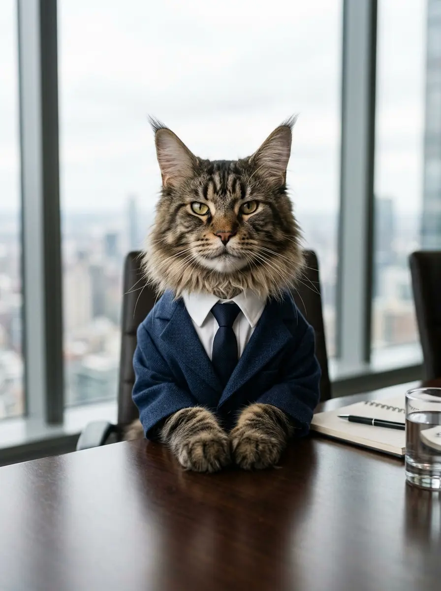 Деловой портрет кота для резюме — пример ИИ-фото по промту