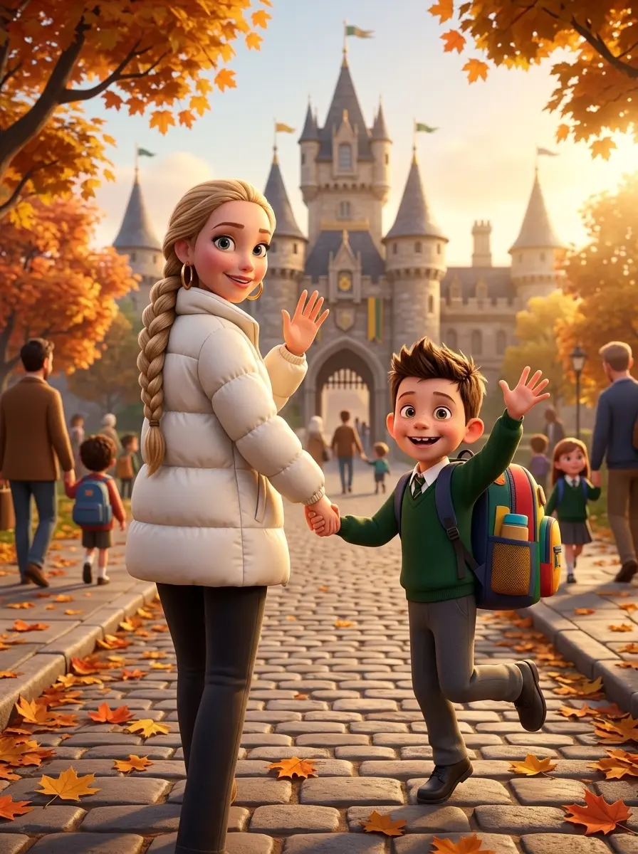 Мама и сын в 3D-мультфильме — пример ИИ-фото по промту