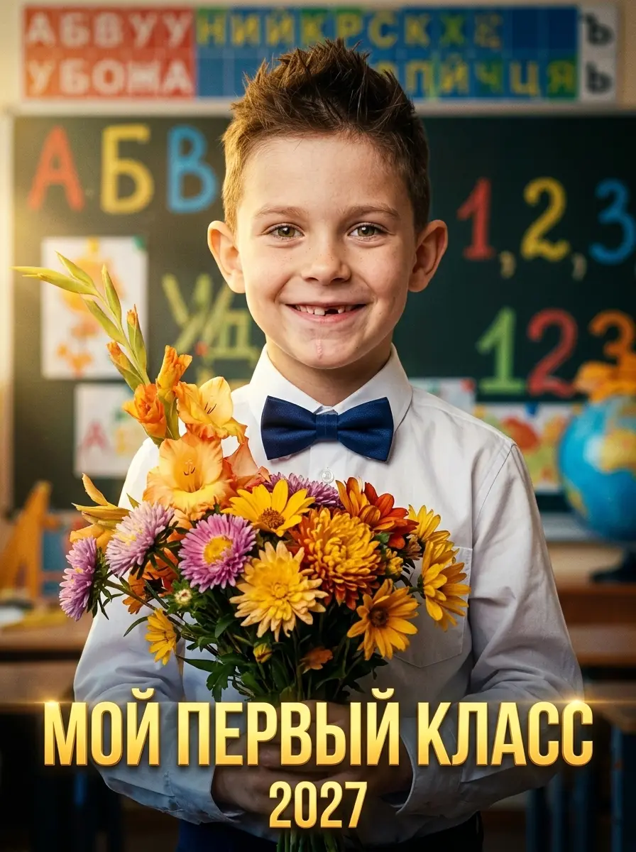 Плакат «Мой первый класс» — пример ИИ-фото по промту