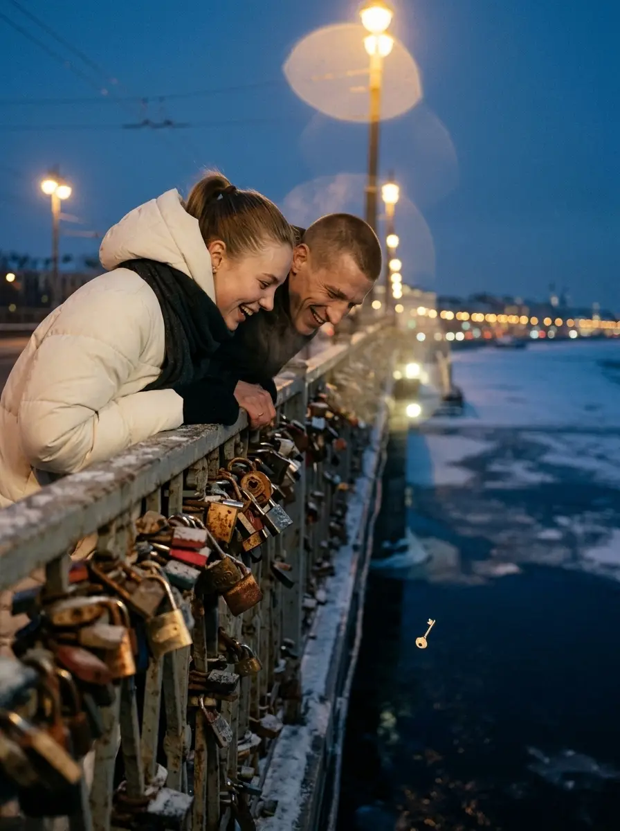 Замок на мосту: 0,1 секунды после — пример ИИ-фото по промту
