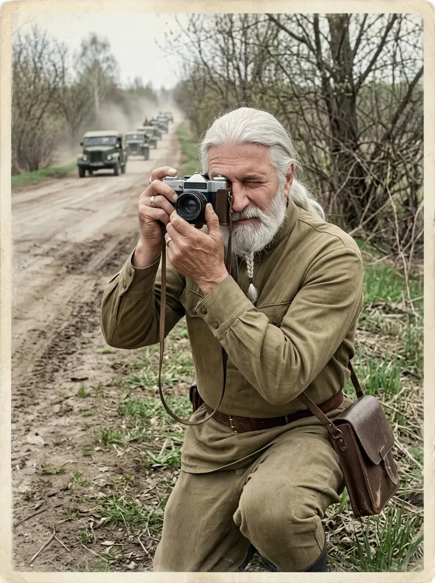 Фронтовой фотокорреспондент с «Лейкой» — пример ИИ-фото по промту